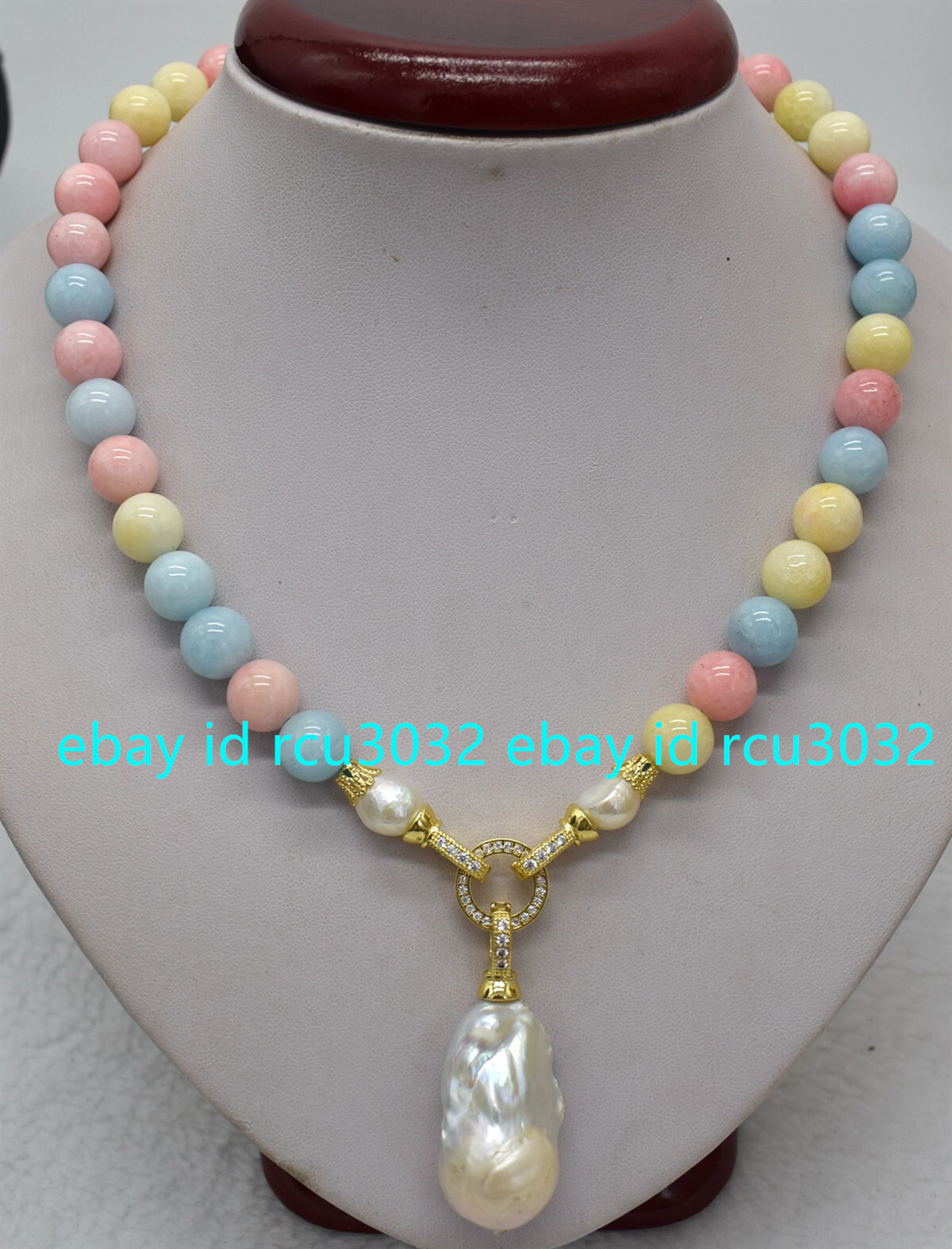 Natural Multicolor Morganite Gems & White Keshi Baroque Pearl Pendant Necklace