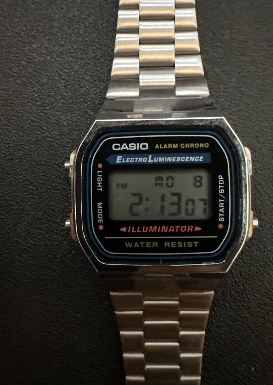 Casio A168WA-1 VTG Digital Watch – Silver Stainless Steel – EL Illuminator – A