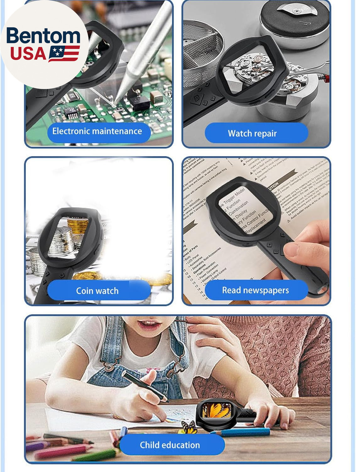 1000X Magnifying Glass Handheld Digital Magnifier with 3 Light Sources 2.8In IPS