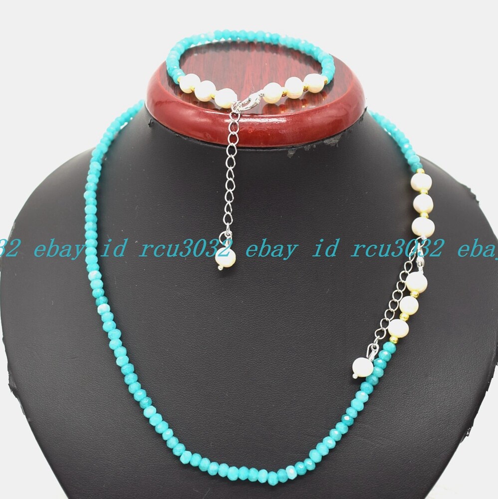 Faceted 2x4mm Multicolor Roundelle Gems & White Pearl Necklace Bracelet Set
