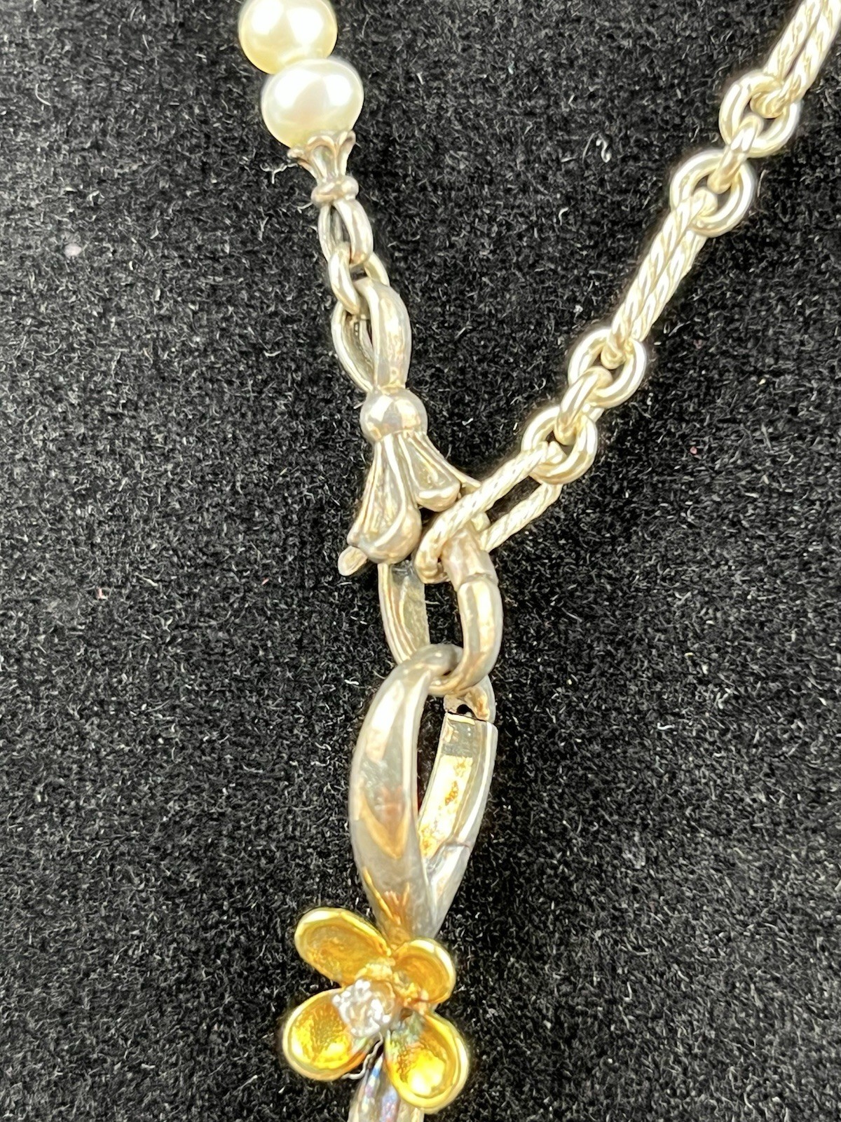 Ann King Sterling & 18K Gold Pearl Necklace w/ Fleur-de-Lis Pendant