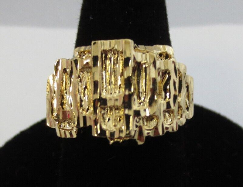 MENS 14 KT GOLD PLATED DESIGNER NUGGET STYLE RINGS, 3 STYLES SIZES 5-13