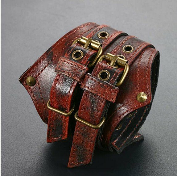 Mens Wide Large Gothic Leather Strap Bangle Cuff Bangle Bracelet Wristband 85MM