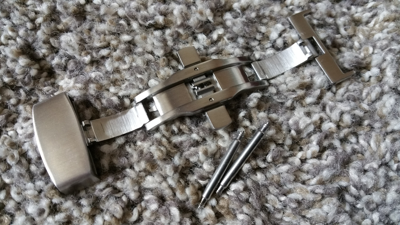 Silver Stainless Steel Butterfly Deployment Clasp Buckle With Push Button, Pins