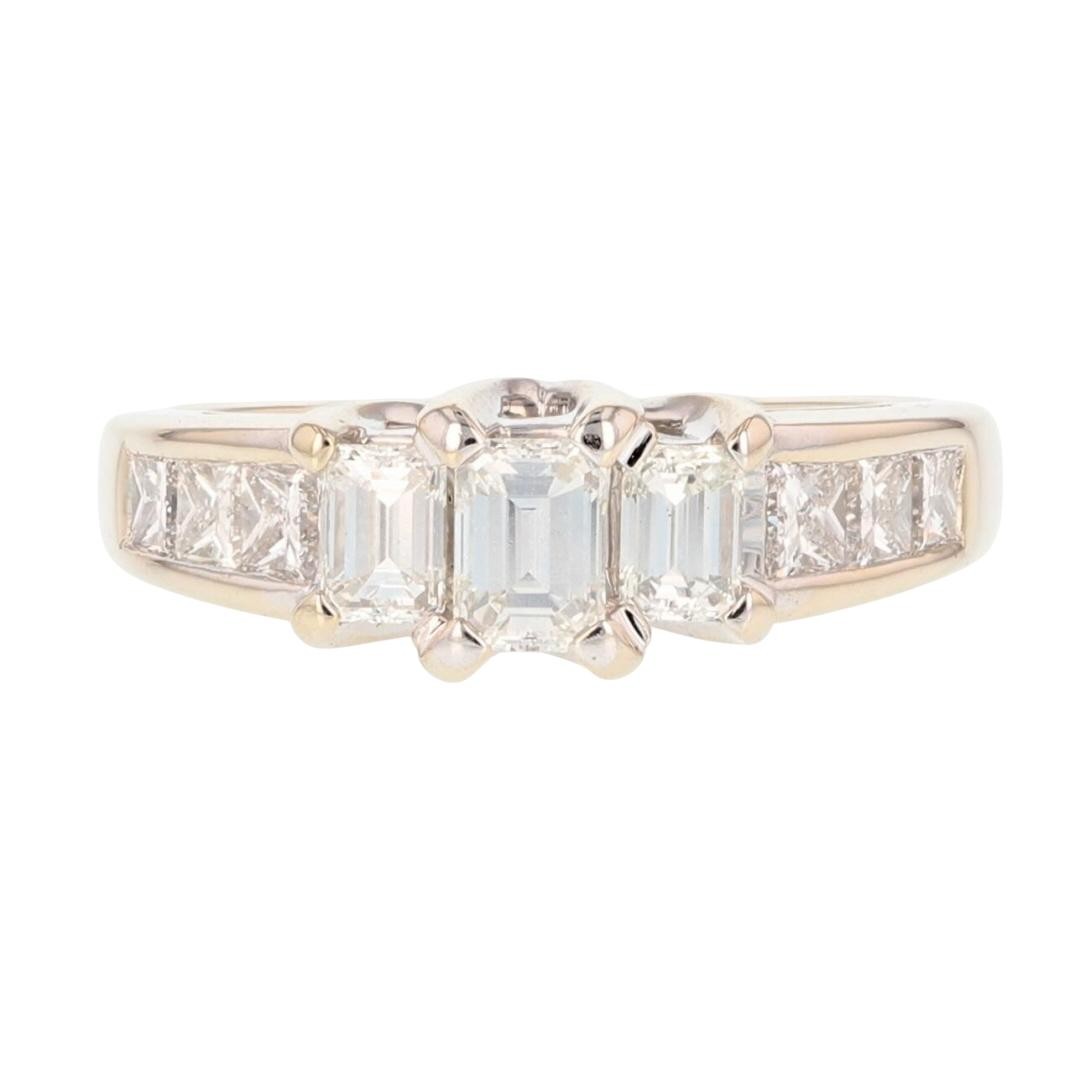 1.37ctw Emerald Cut Diamond Three-Stone Engagement Ring 18k White Gold Size 7
