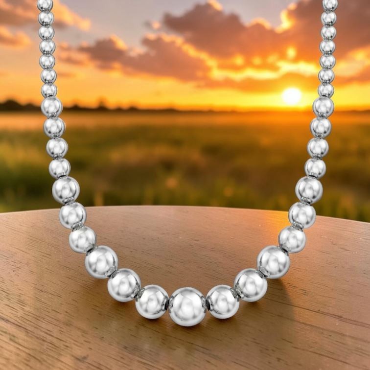 Italian 10-16mm Sterling Silver Graduated Bead Necklace – 18 inches