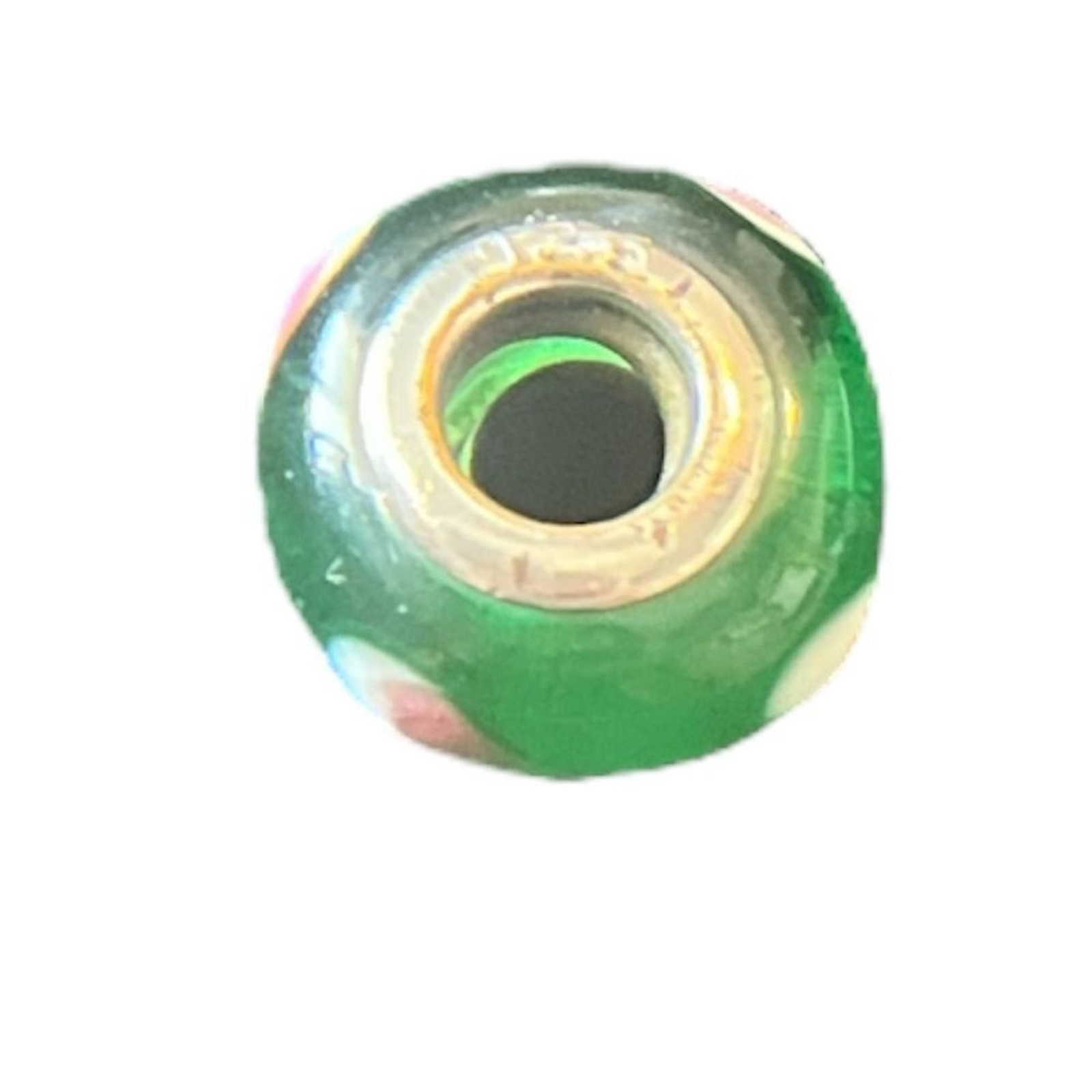 Green, White, Purple and Sterling Silver Glass Bead Charm