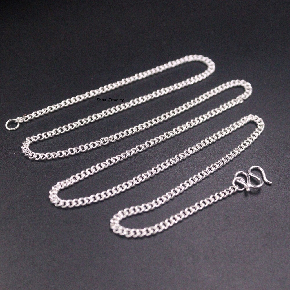 Real S999 Fine Silver 999 Chain 2mm Perfect Curb Link Necklace 5.5g 17.9inch