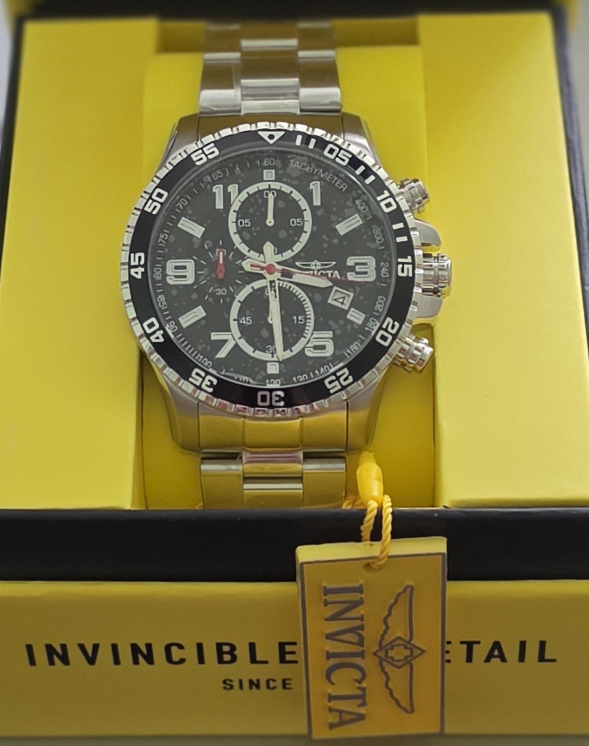 Invicta Men’s Quartz Chronograph Date Tachymeter Black Dial 48mm Bracelet w/ Box