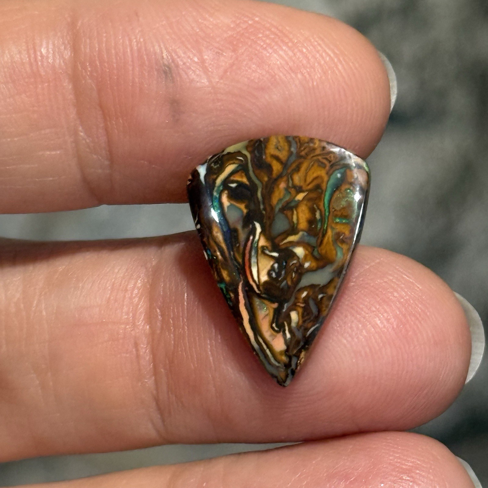 6.45ct 19.3×14.3×3.1mm Colorful Australian Koroit Boulder Opal Drop Cabochon Gem