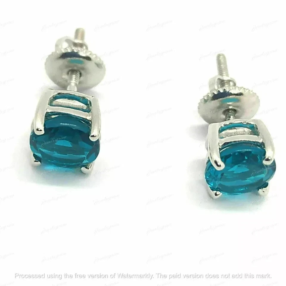 1Ct Round Cut Lab-Created Blue Diamond Women Stud Earring 14K White Gold Plated