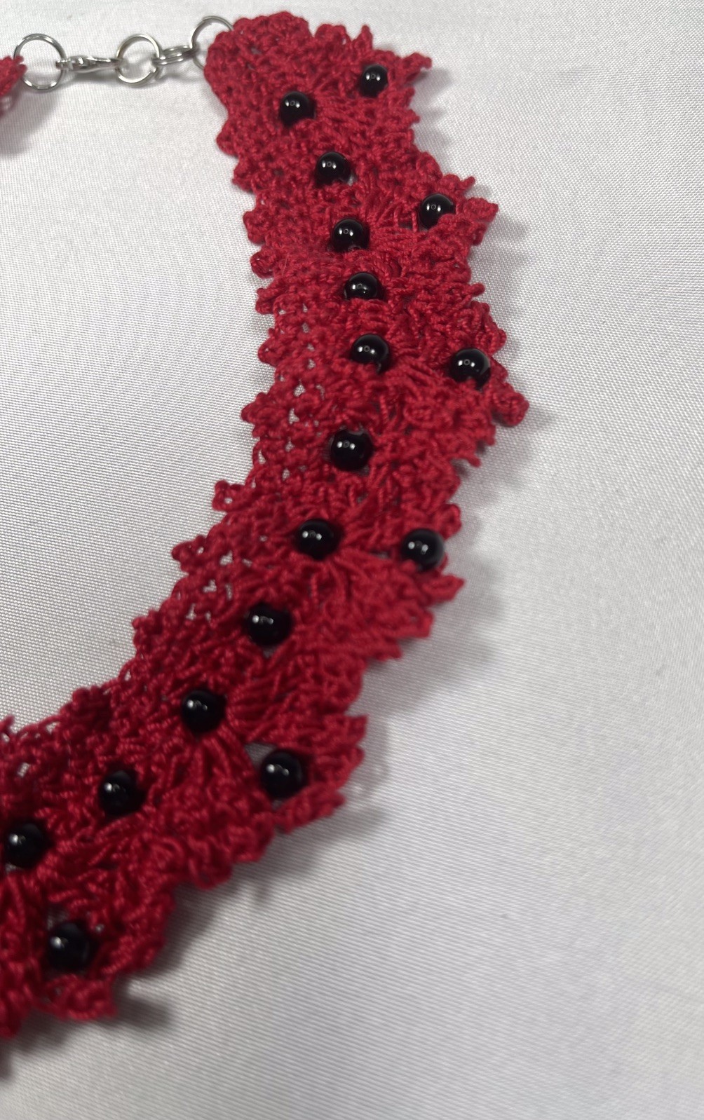 Vintage Handmade Goth Crochet Red & Black Choker Necklace by Odythia