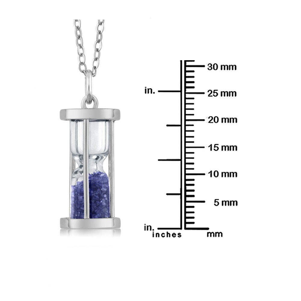 925 Sterling Silver Diffused Sapphire Dust Hourglass Pendant Necklace 0.75 Cttw