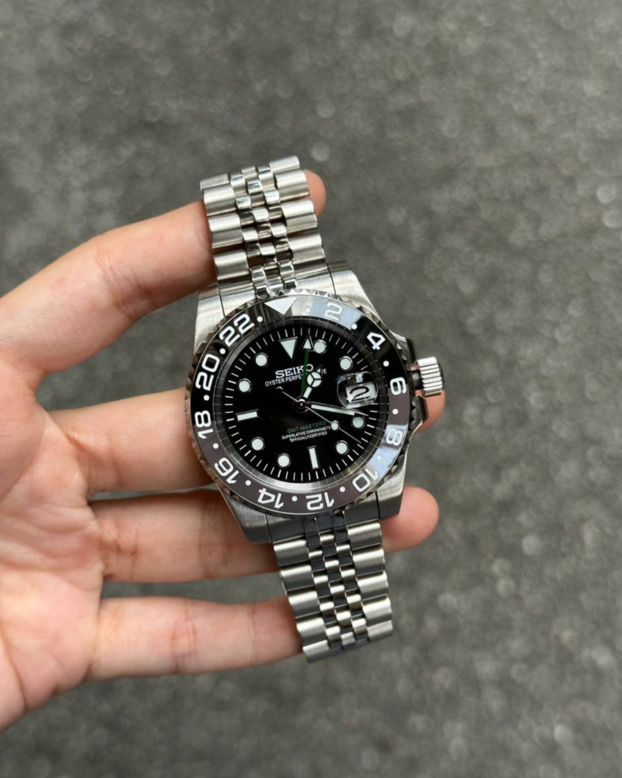 PrimeCrown Steel GMT Automatic | Brown/Black 24h Bezel | NH34