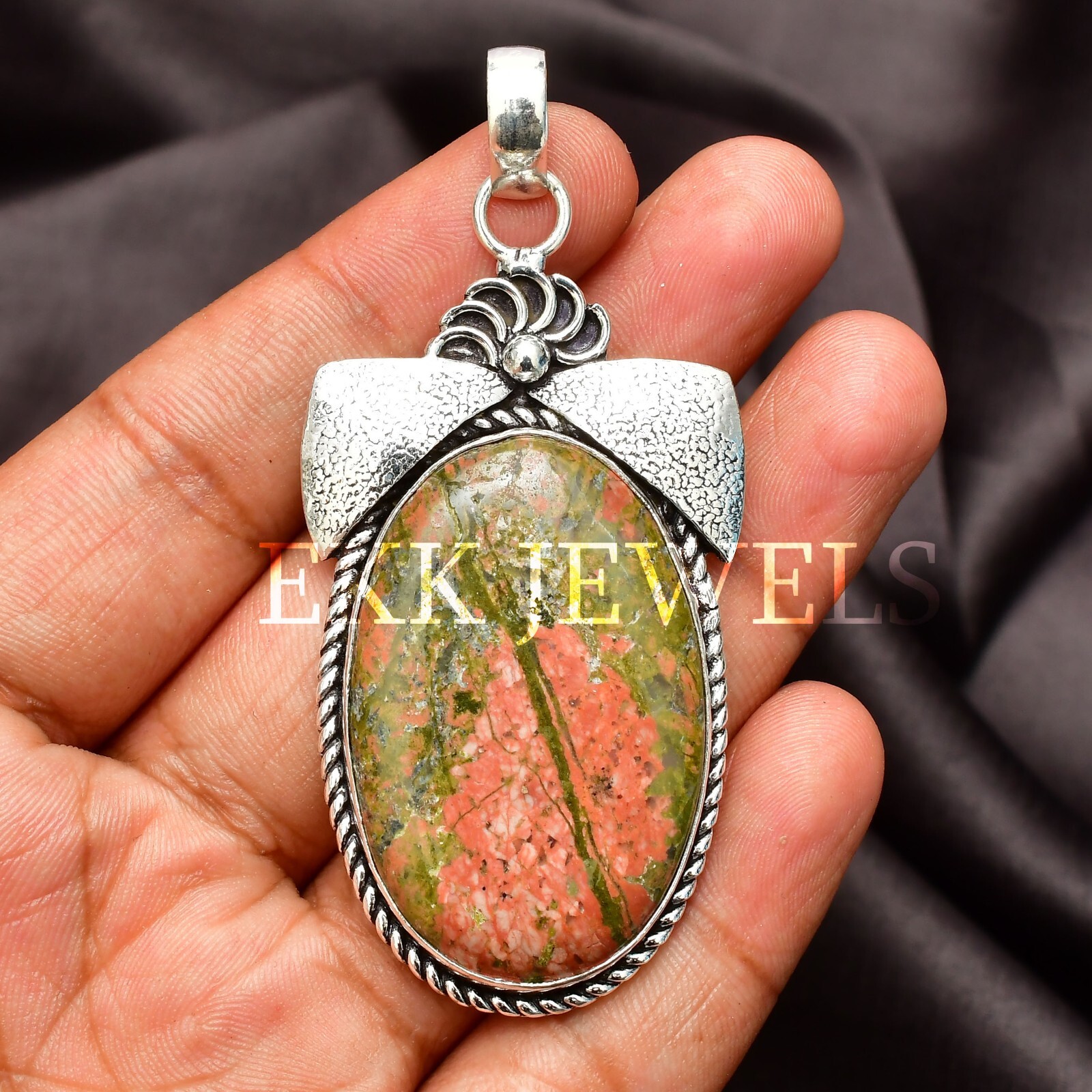 Unakite Jasper Gemstone Handmade 925 Sterling Silver Jewelry Pendant 2.10″
