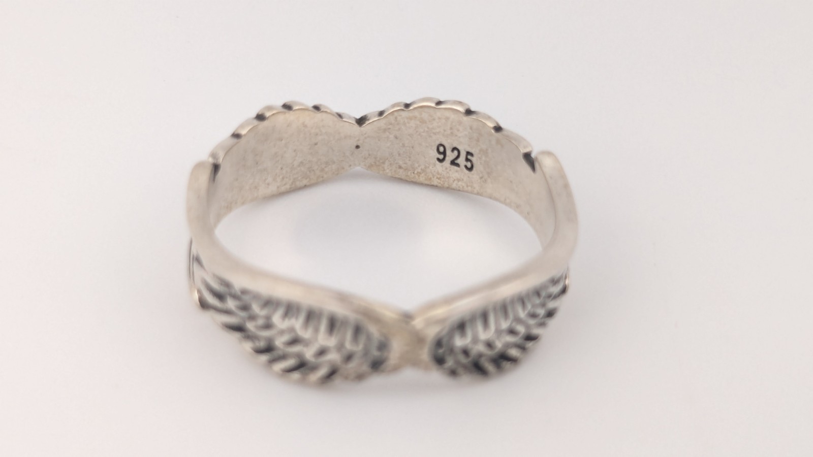 Vintage Sterling Silver Ring Angel Wings Biker Feather Band Size 7.5-7.75