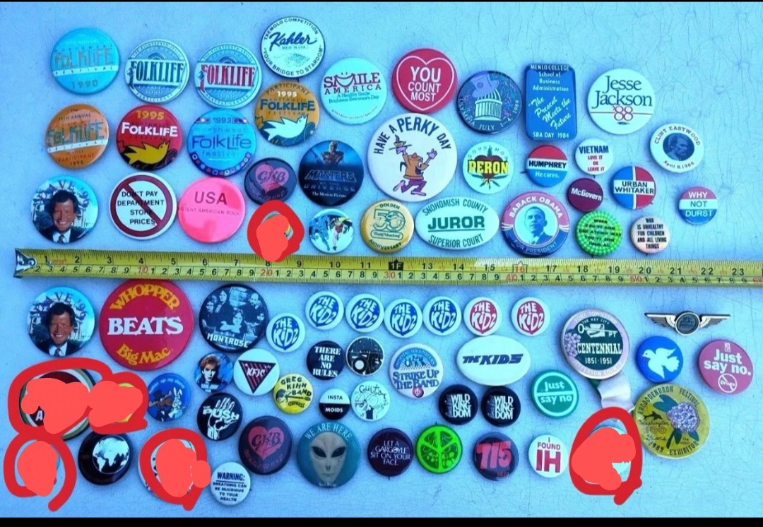 Vintage 70s 80s 90s 40+ Pinback Pins Mystery Bag Lot Assorted Buttons