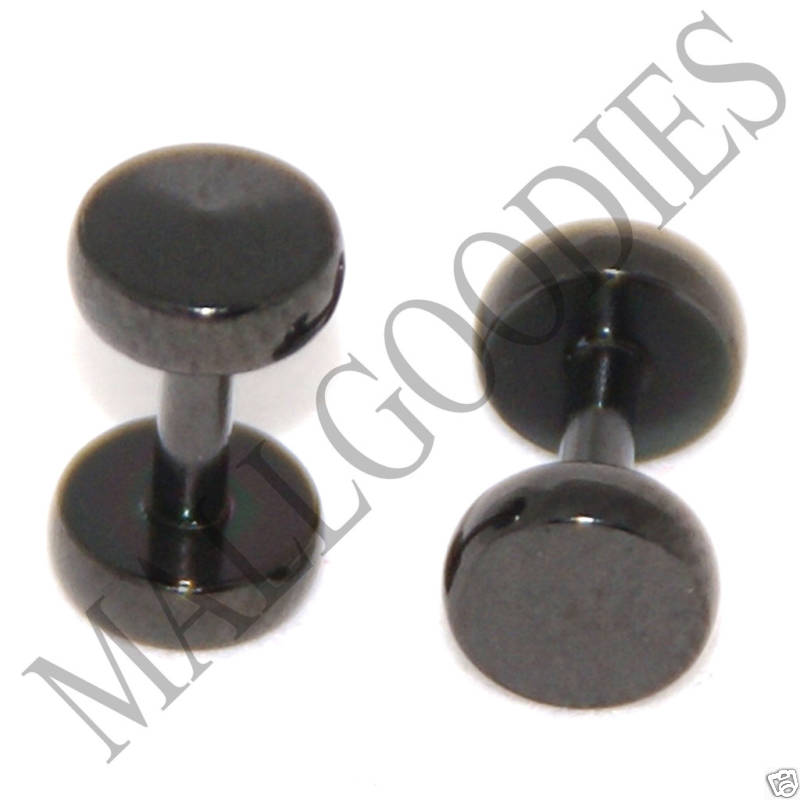 2128 Fake Cheaters Illusion Faux Ear Plugs 16G Black Steel Flat 2G Earrings 2pcs