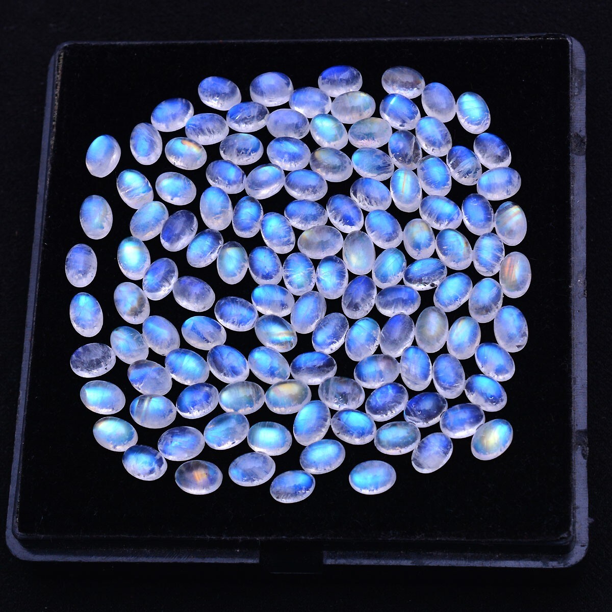 25 Pcs Natural Blue Fire Moonstone 7x5mm Untreated Oval Cabochon Gemstones Lot