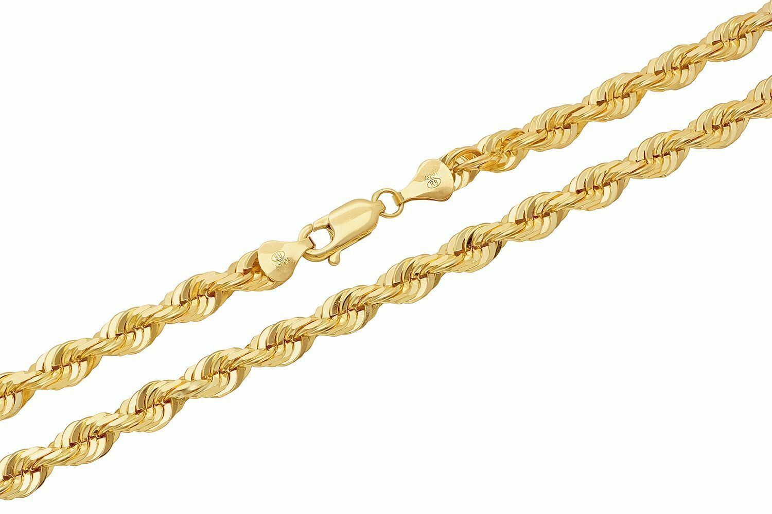 Solid 10k Yellow Gold 4mm-6mm Diamond Cut Rope Chain Pendant Necklace Sz 18″-30″