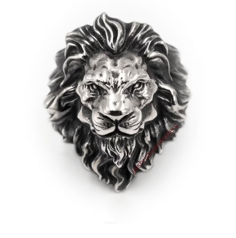 Men’s Lion Head Ring Oxidized 925 Sterling Silver Bold Statement Biker Jewelry