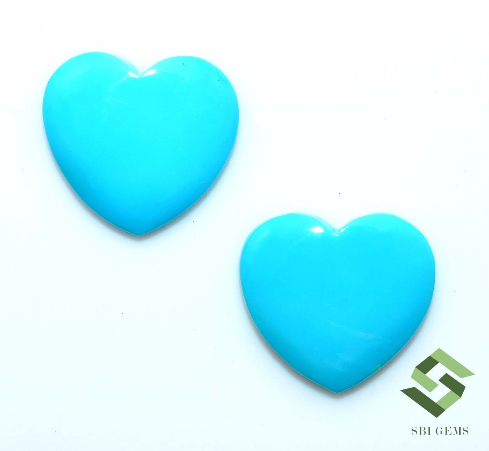14×13 mm Natural Turquoise Heart Shape Cabochon Pair 7.84 Cts Loose Gemstone