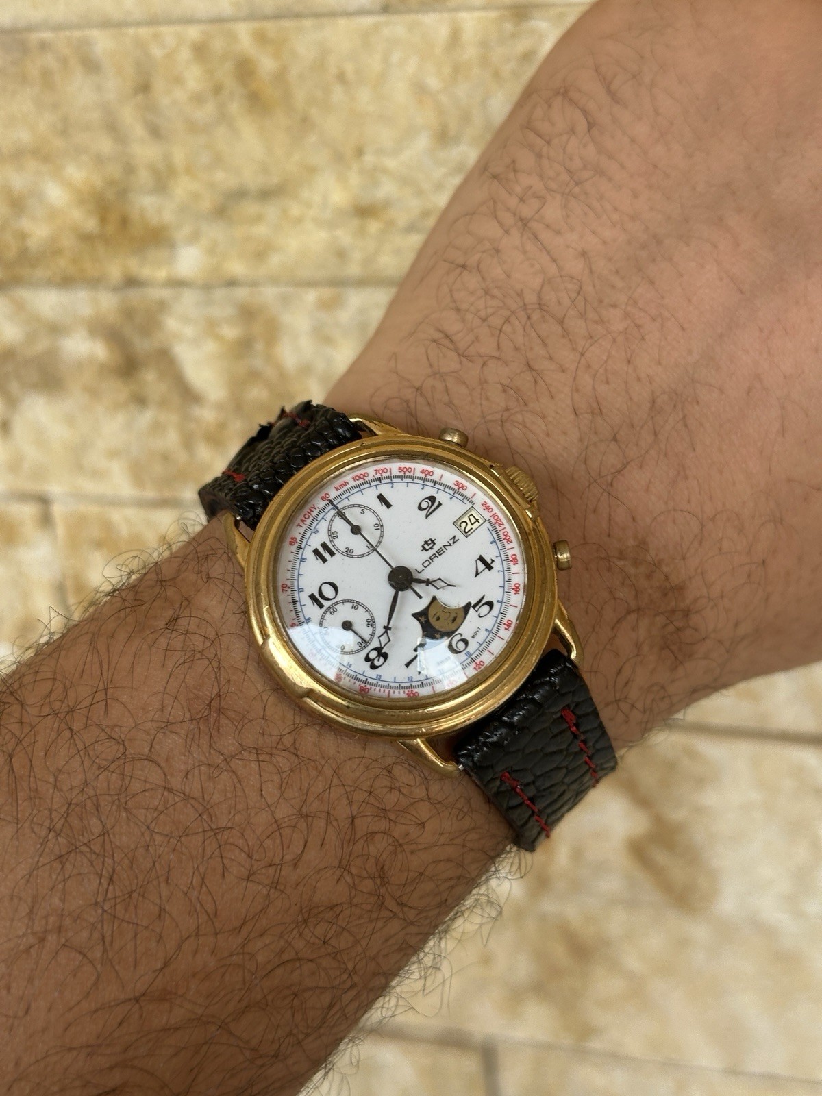 Vintage Lorenz Chronograph Moonphase Valjoux 7768 Mechanical Gold Plated 39mm