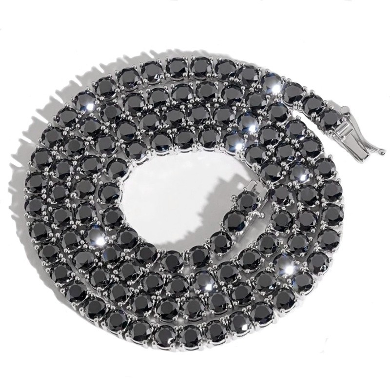3-6.5mm Real Black Moissanite Tennis Chain Necklace Hip Hop 925 Sterling Silver