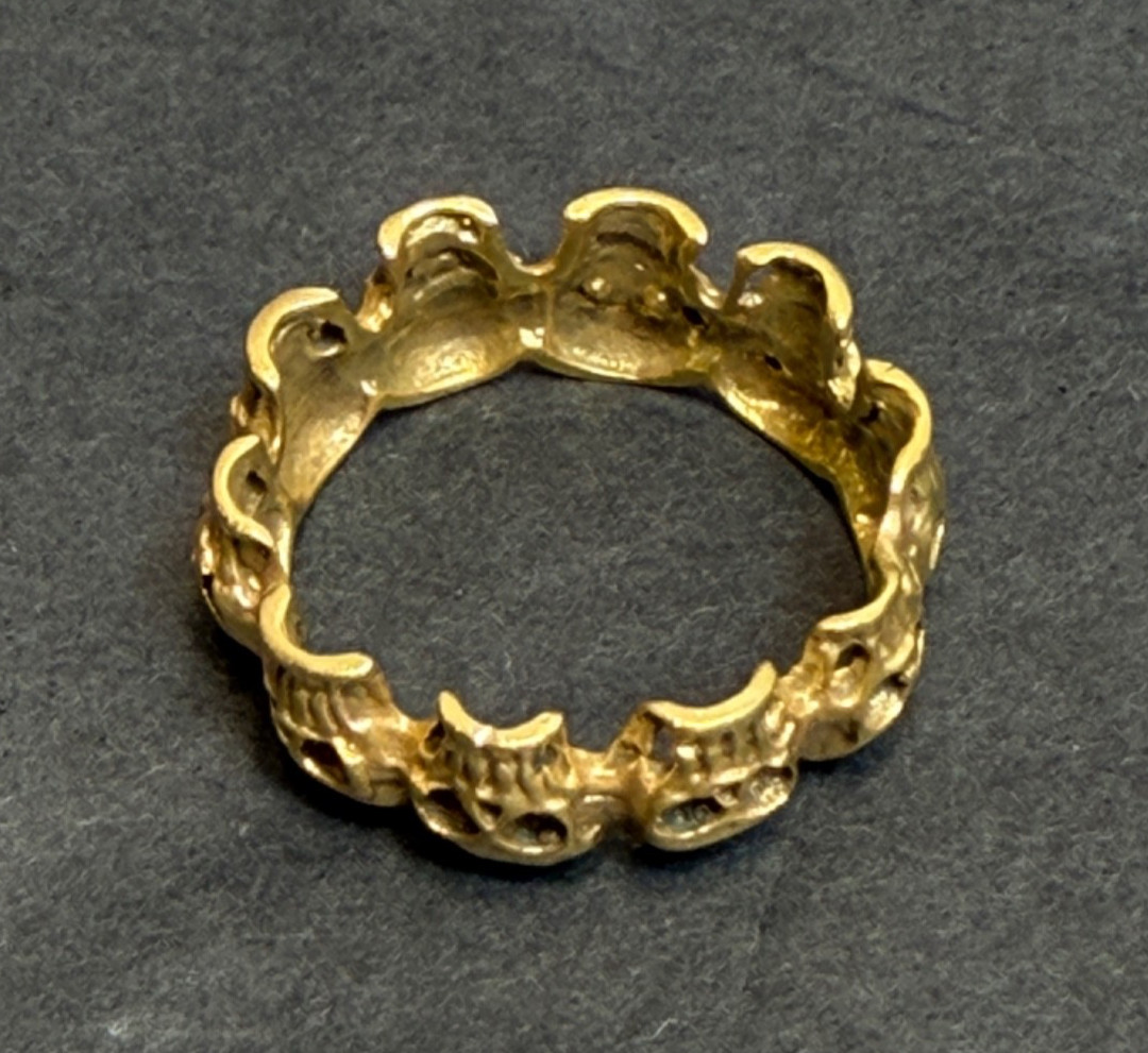 Antique Victorian Memento Mori Skulls Men Gild Silver Eternity Band Ring Diamond