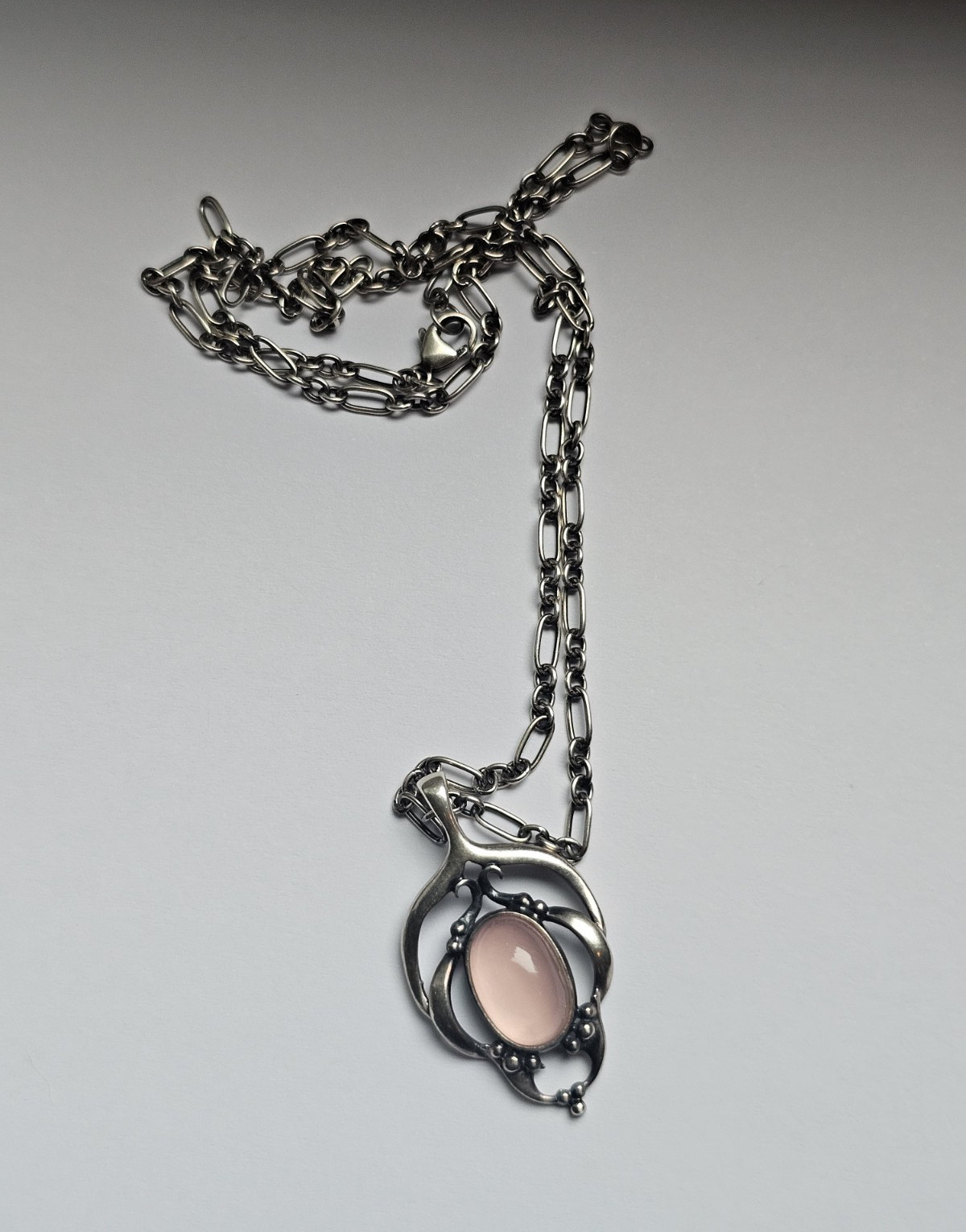 RARE Georg Jensen 2016 Heritage Pendant Necklace Rose Pink Quartz Silver 925