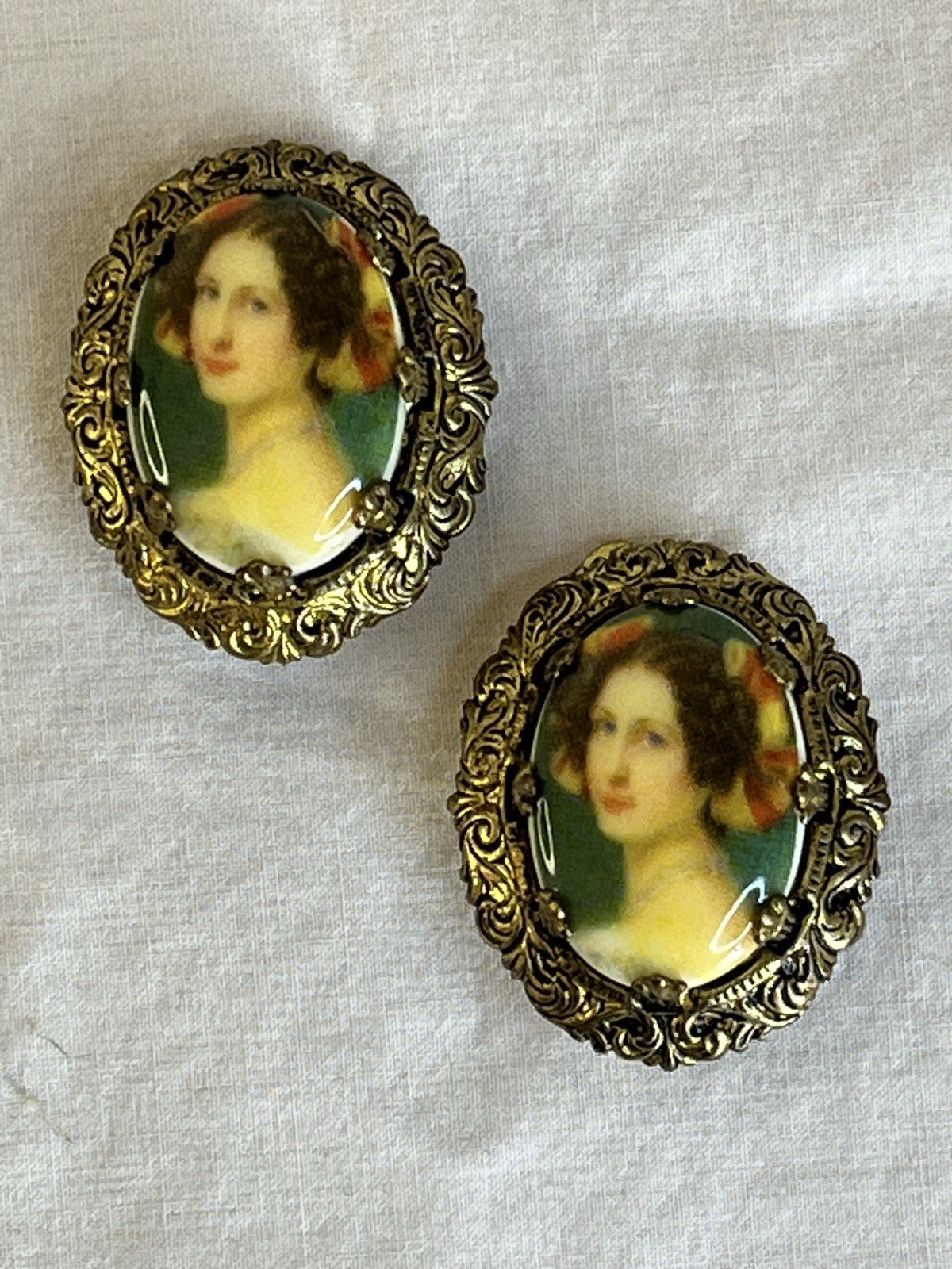 Vintage West Germany Porcelain Woman Necklace Pendant and Earrings Bridgerton St