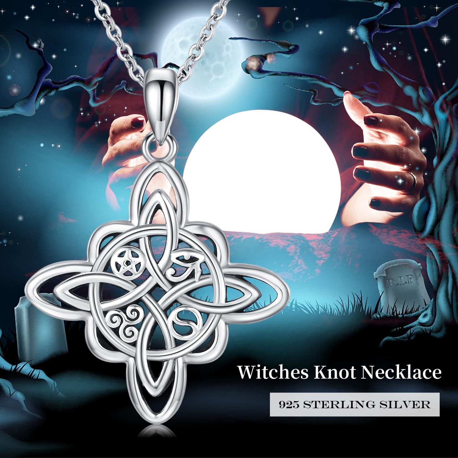 Witches Knot Necklace 925 Sterling Silver Nudo de Bruja Pendant Celtic Knot N…