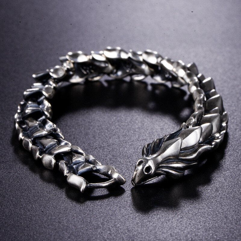 Real 925 Sterling Silver 11MM Dragon Link Chain Men’s Bracelet 19-22cm Length