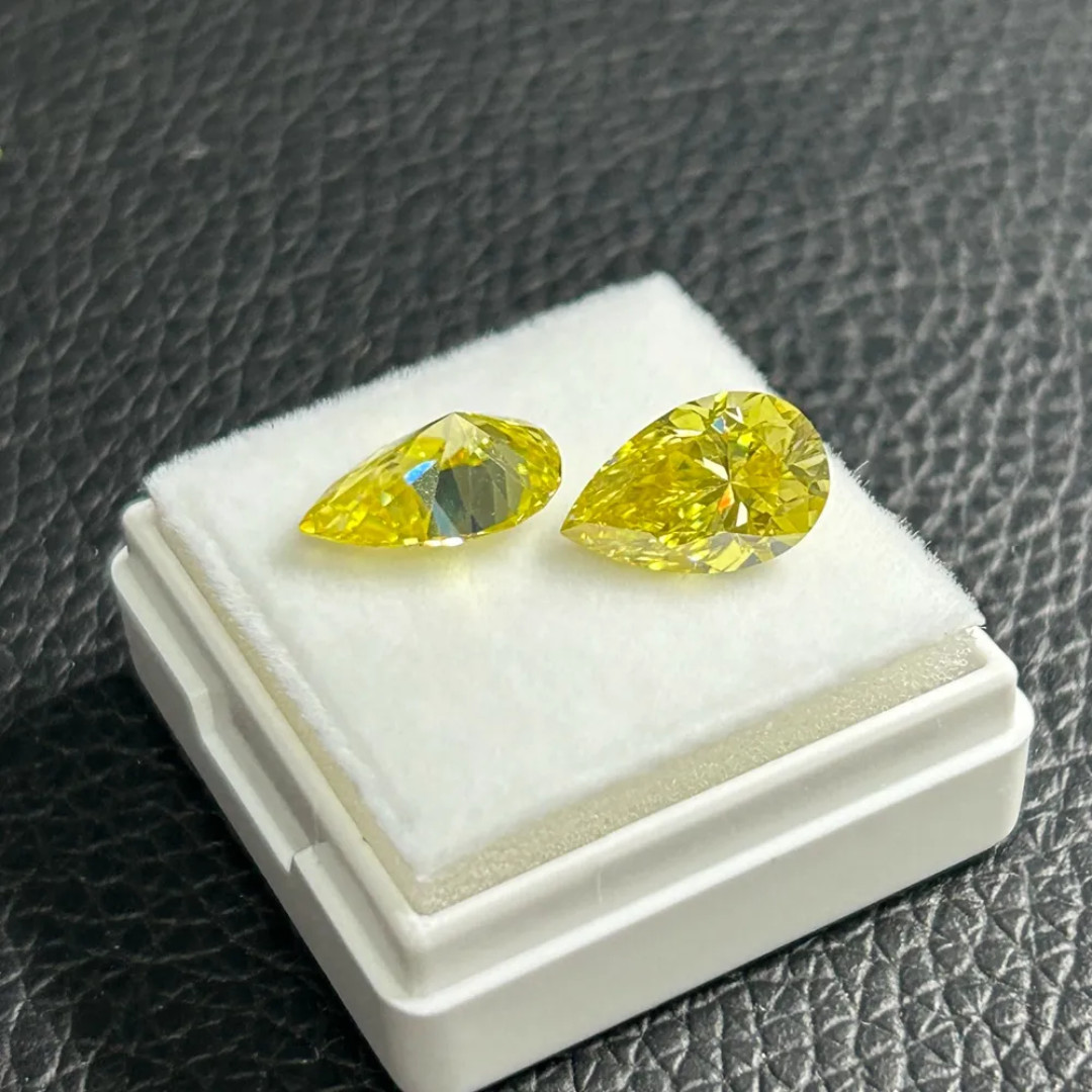 2 Pec Yellow Moissanite Pear Cut 9x7mm Pair VVS1 Loose Gemstone