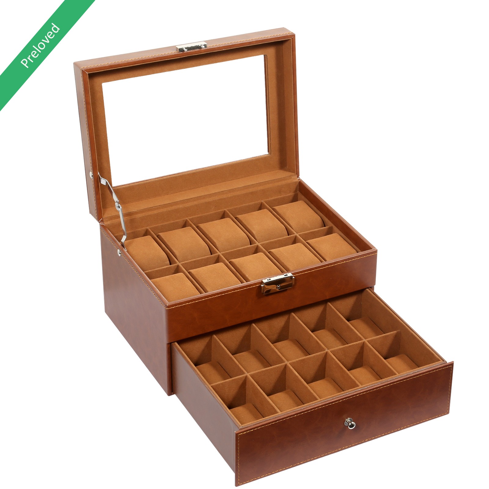 【Preloved】20 Slots Watch Box Watch Case PU Leather Jewelry Storage Display Case