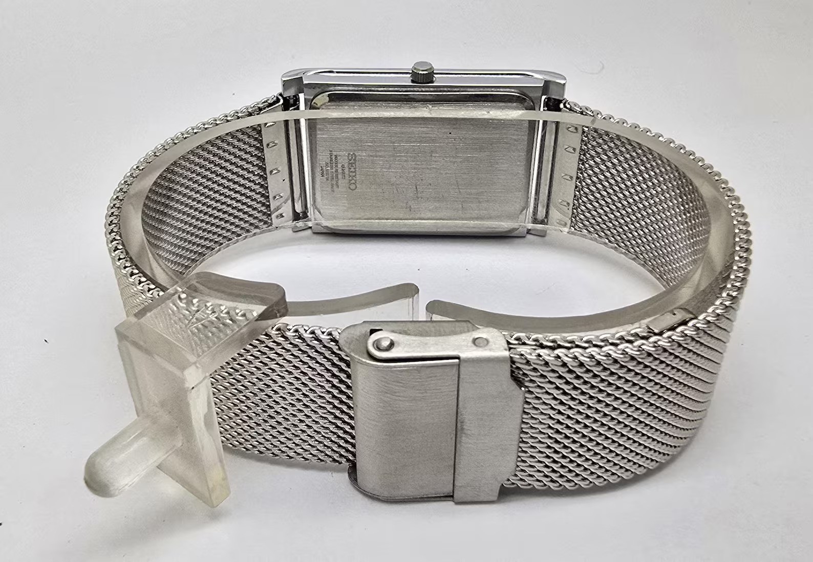 Vintage Seiko Quartz Tank Slim Men steel Rectangle Refurbished Japanese Watch