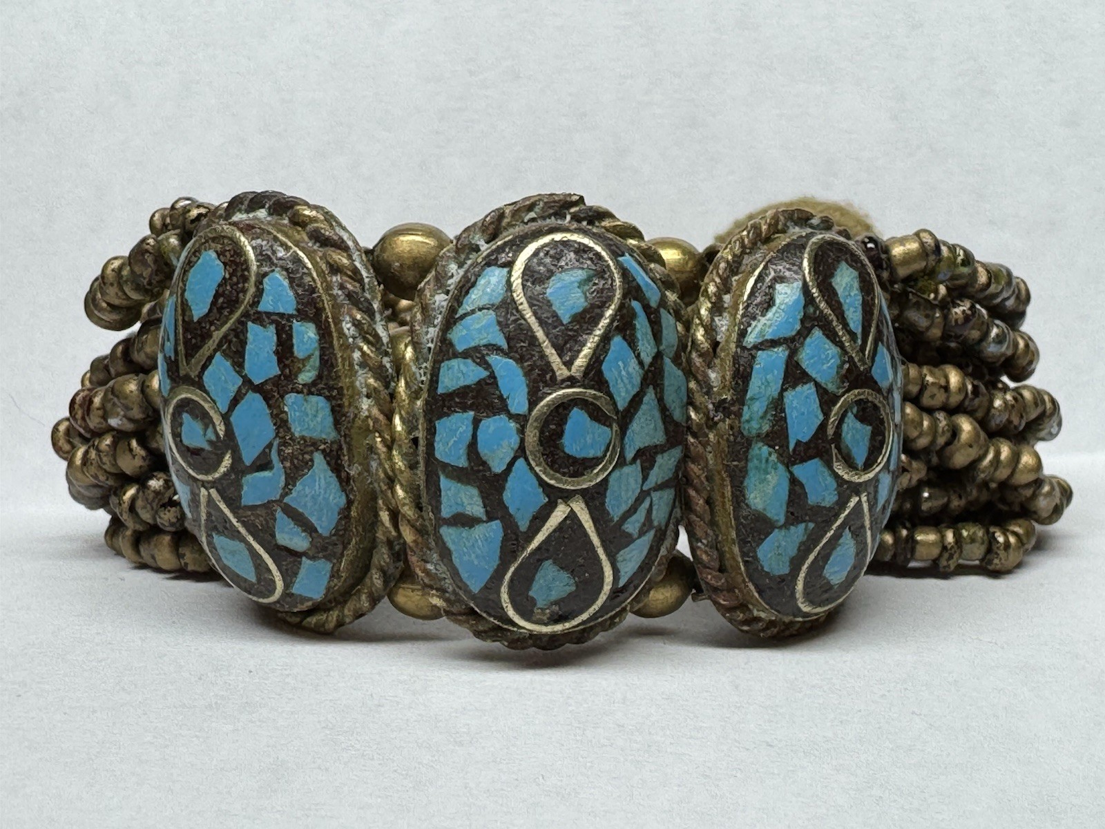 Vintage Himalayan Tribal Tibet/Nepal Crushed Turquoise & Brass Handmade Bracelet