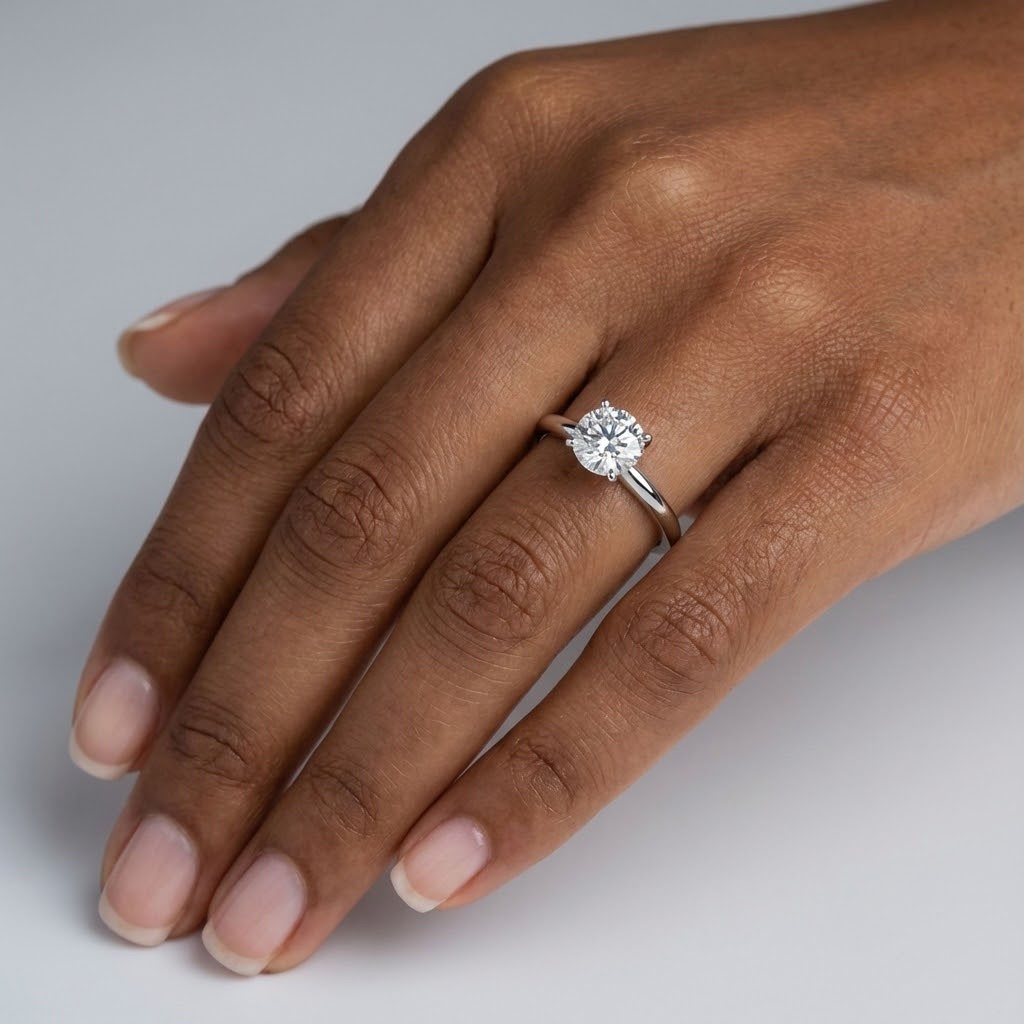 Solitaire Engagement Ring Platinum Classic Round 1.06 CT Lab-Grown Diamond D VS1