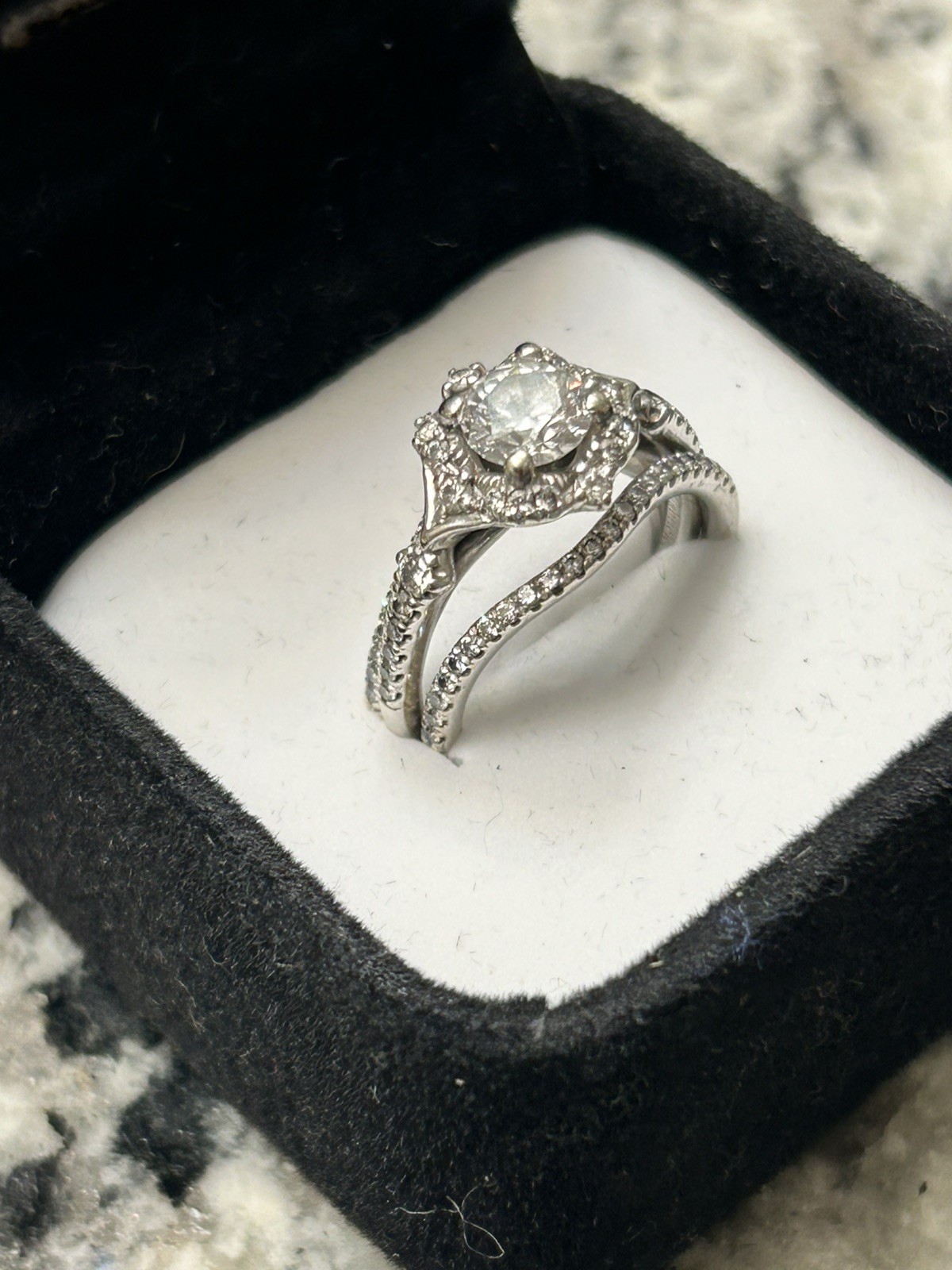 Veronique Fancy Halo by Gabriel And Co, Matching Wedding Bands