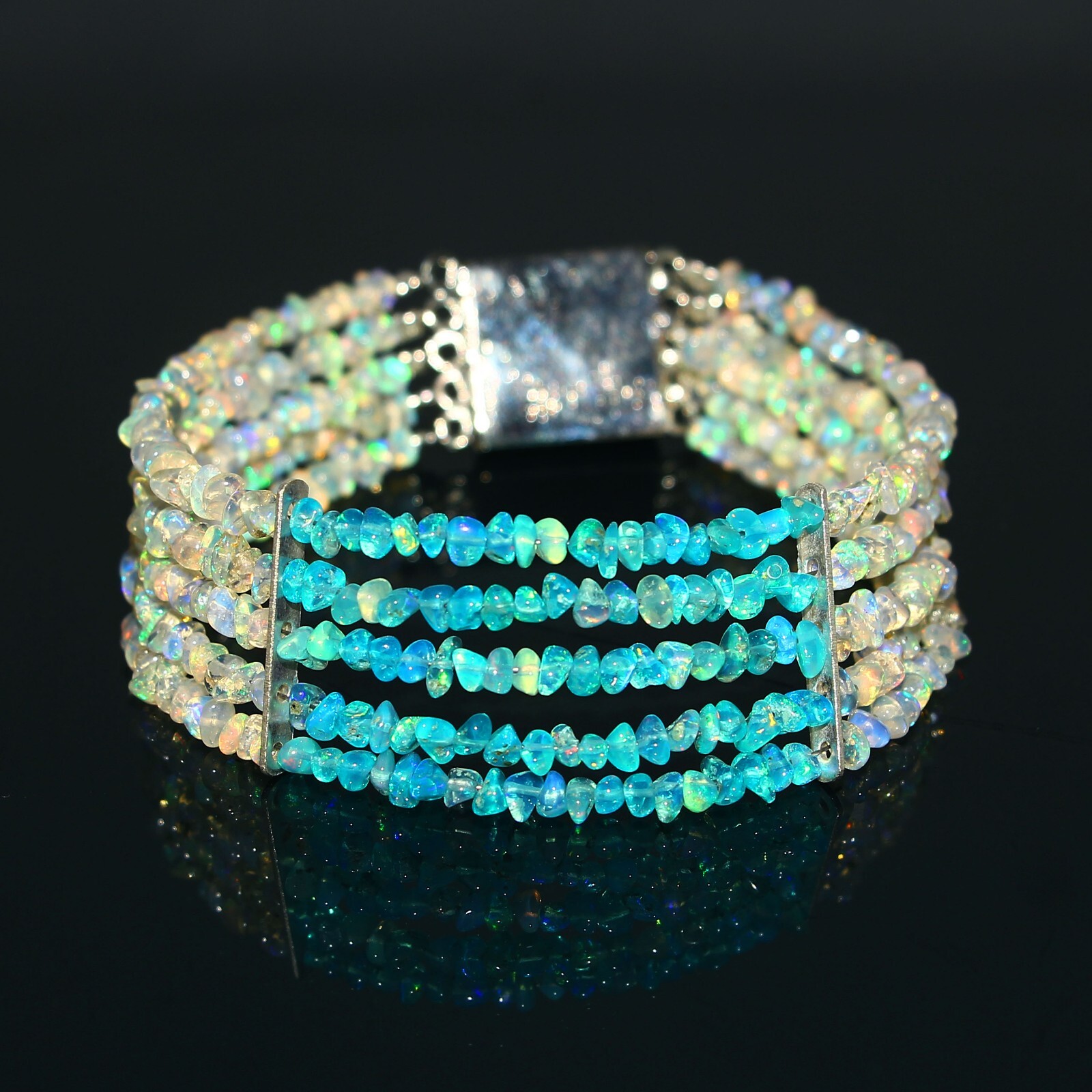 Natural Ethiopian Fire Opal Beads Bracelet 6.5inch Ethiopian Opal Bracelet #6611