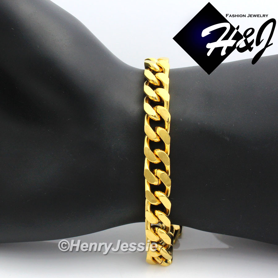 18-40″Stainless Steel 9mm Gold Plated Cuban Necklace Bracelet Anchor Pendant*G58