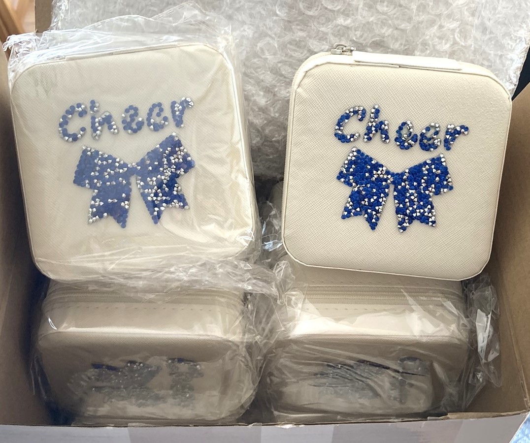 Twelve Travel Size Girls Cheer Jewelry Cases for Gifts Cheer Team Party Favors