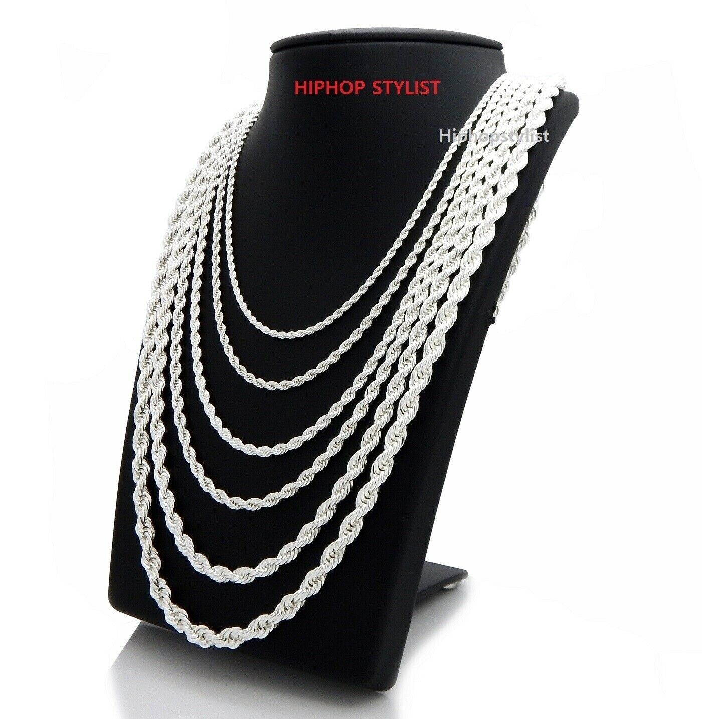 Hip Hop Rope Chain Necklace 2mm to 6mm 8″ 18″ 20″ 24″ 30″ 36″ 14K Silver Plated