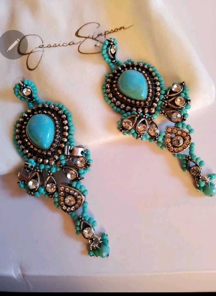 Jessica Simpson Faux Turqouise Beaded Stone Chandalier Earrings