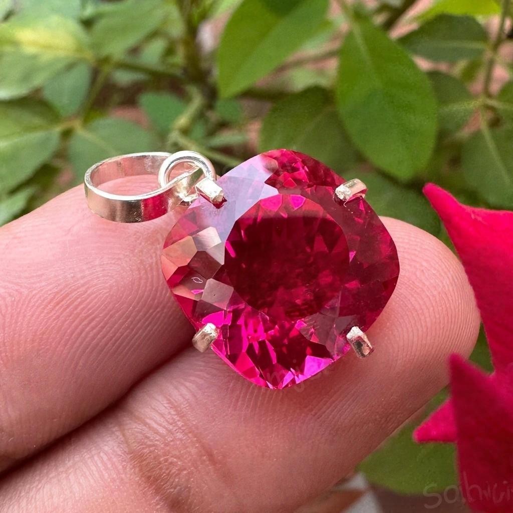 Certified 22.5 Ct Natural Cushion Mogok Pink-Ruby Pendant in 925 Solid Silver