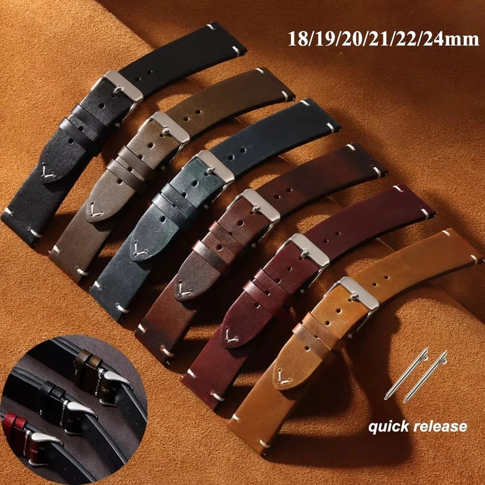Retro Oil Wax Genuine Leather Watch Band 18 19 20 21 22 24mm Thin Cowhide Strap
