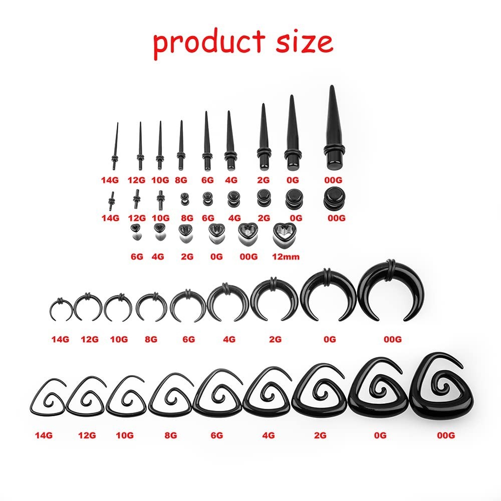 Ear Stretching Kit 14G-00G Acrylic Tapers Plugs Expander Heart Tunnels Jewelry