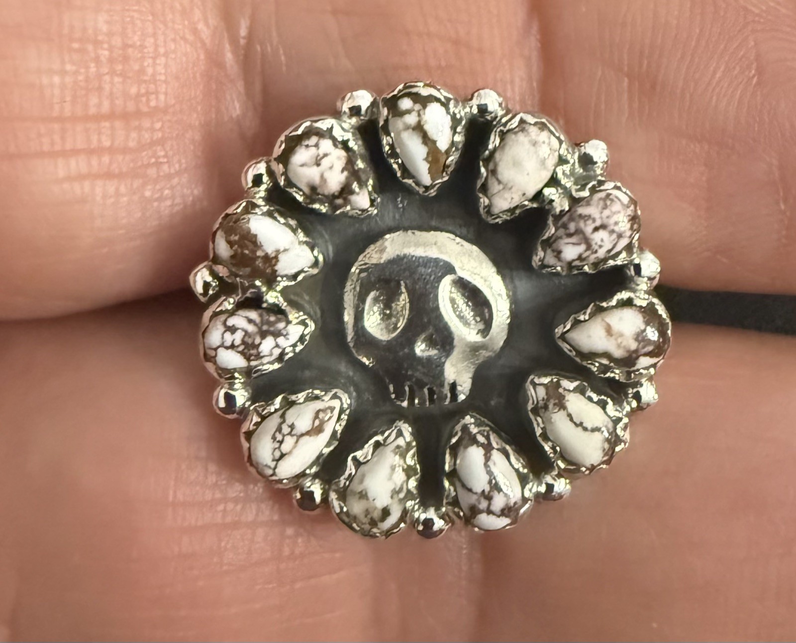 Southwestern Sterling Silver & Wild Horse Jasper Skull Ring Adjustable 7 Thru 10