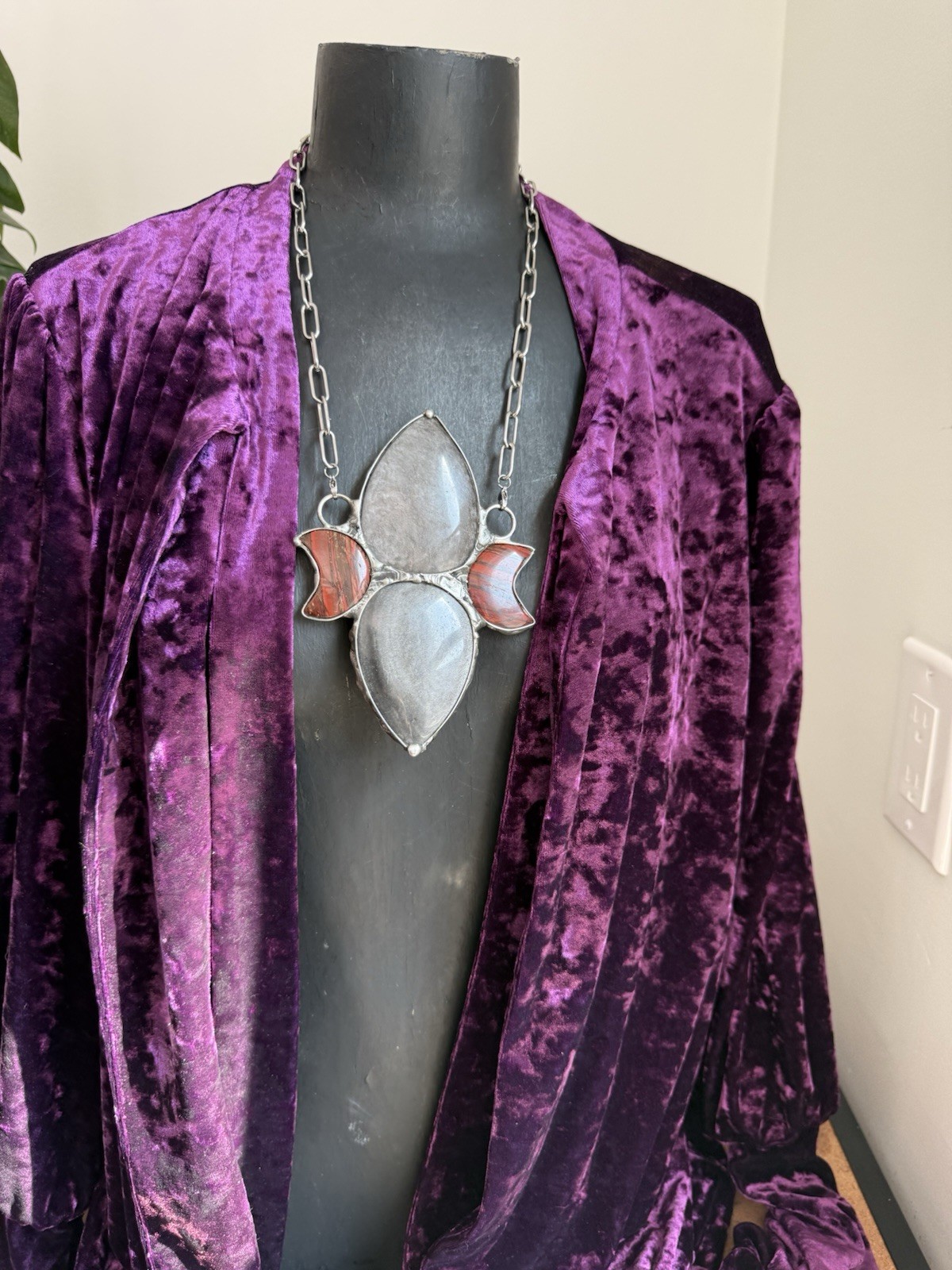 Obsidian Jasper Crystal statement necklace pendant chunky jewelry southern goth