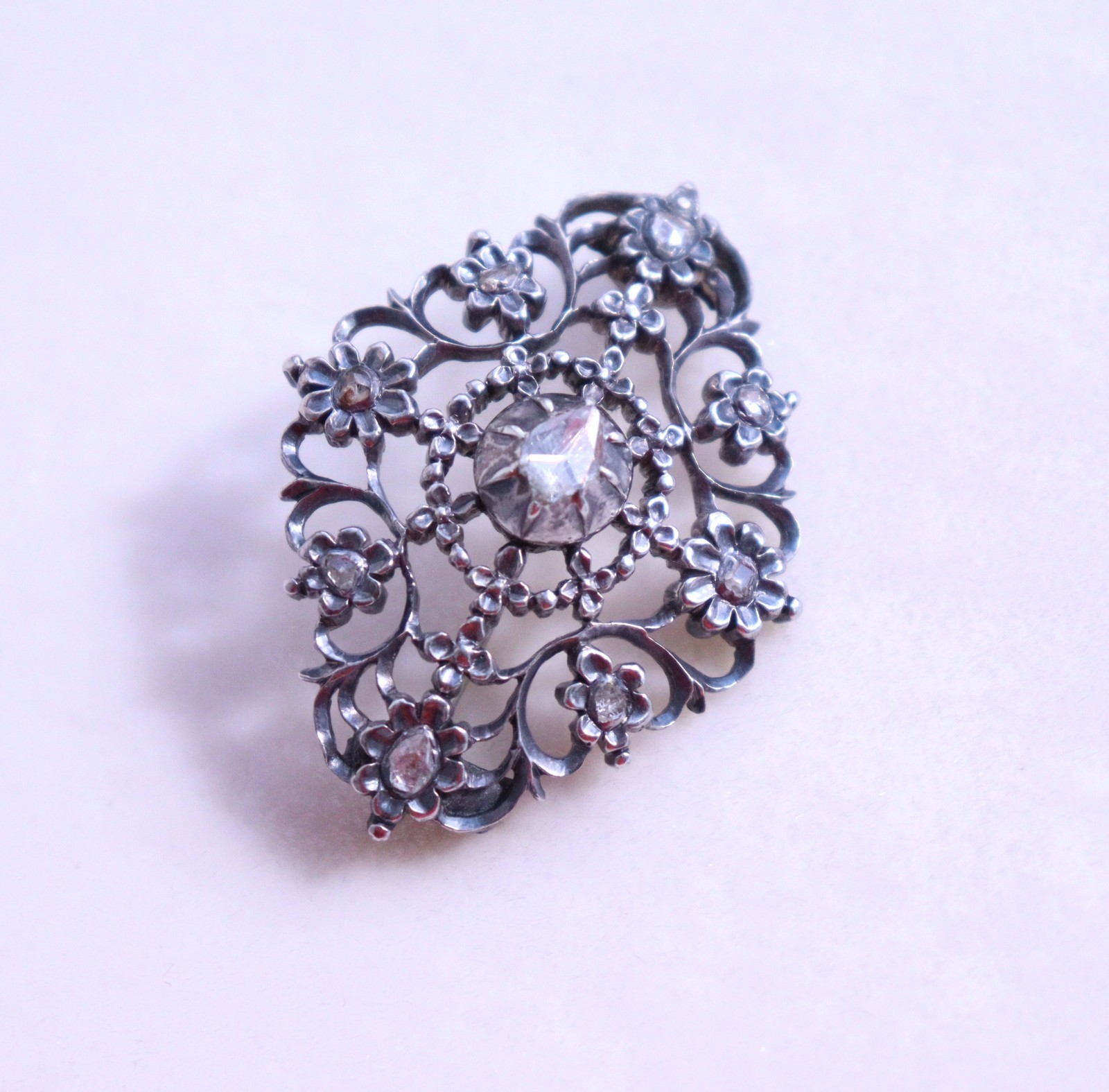 Antique Victorian Silver Brooch Rose Cut Diamonds – NO TARIFF